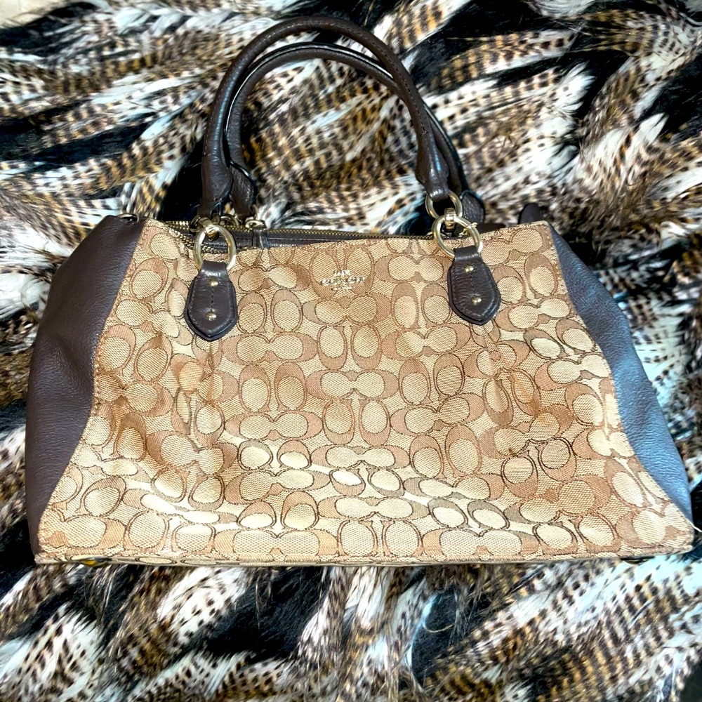 Tan and brown COACH handbag